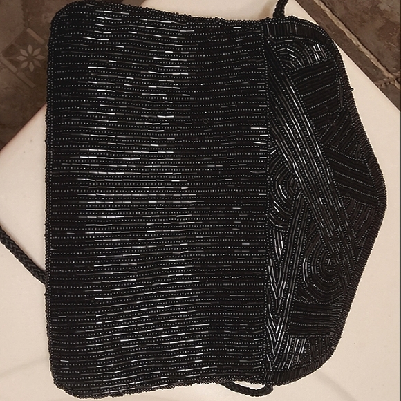 Black Evening Bag Vintage Hand Beaded Crossbody - Picture 12 of 17
